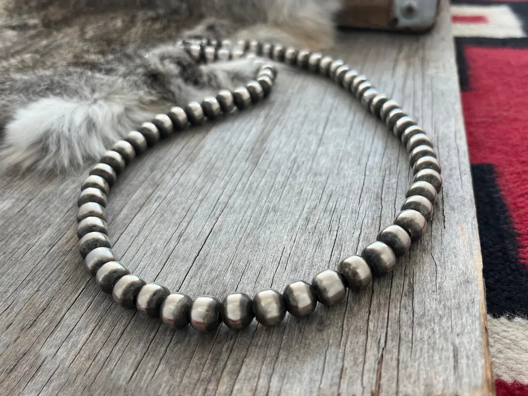 Handmade 10mm Navajo Pearl Necklace, German Silver Beads | Etsy (US)