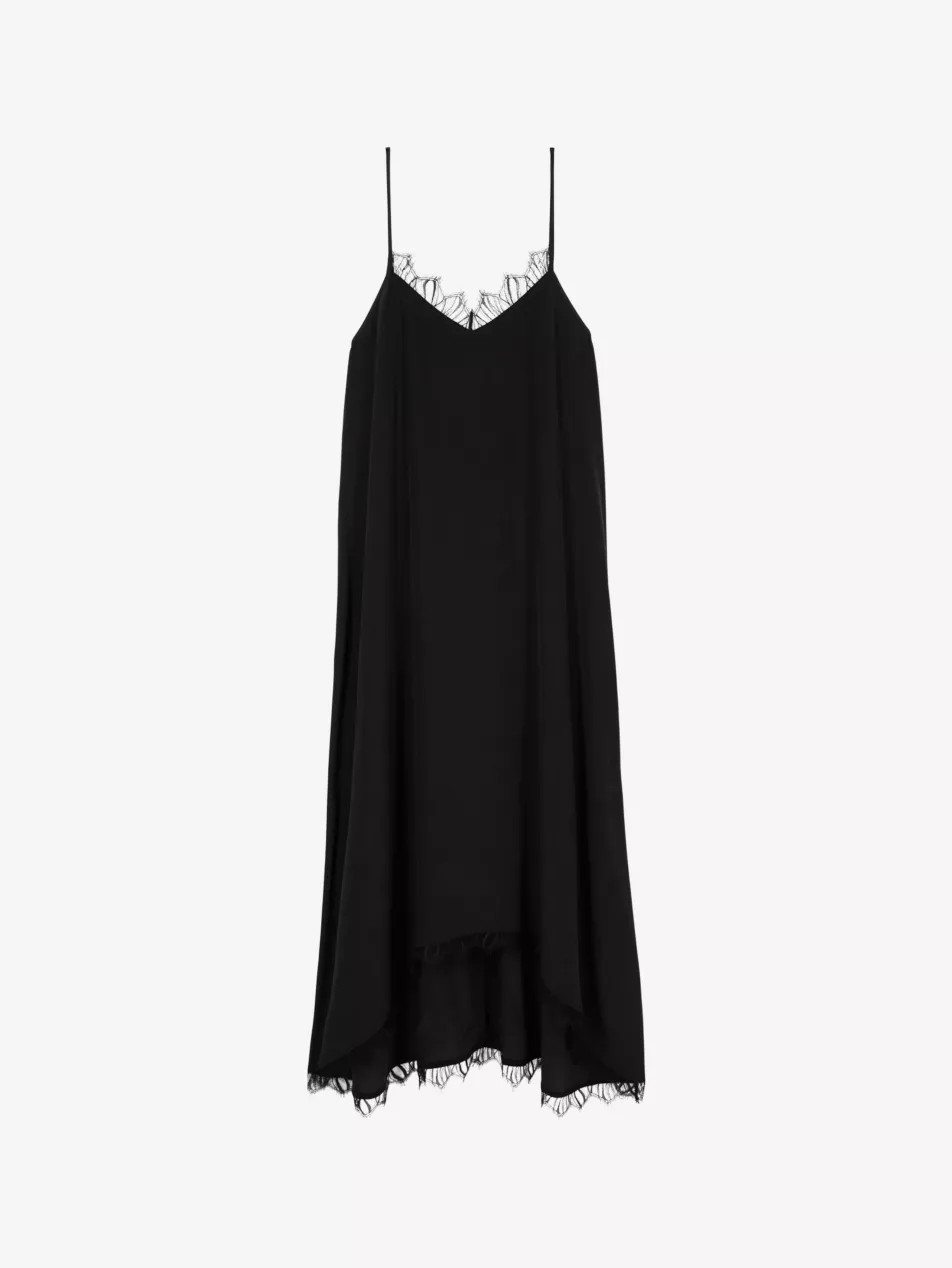 Lace-embroidered slim-fit silk midi dress | Selfridges