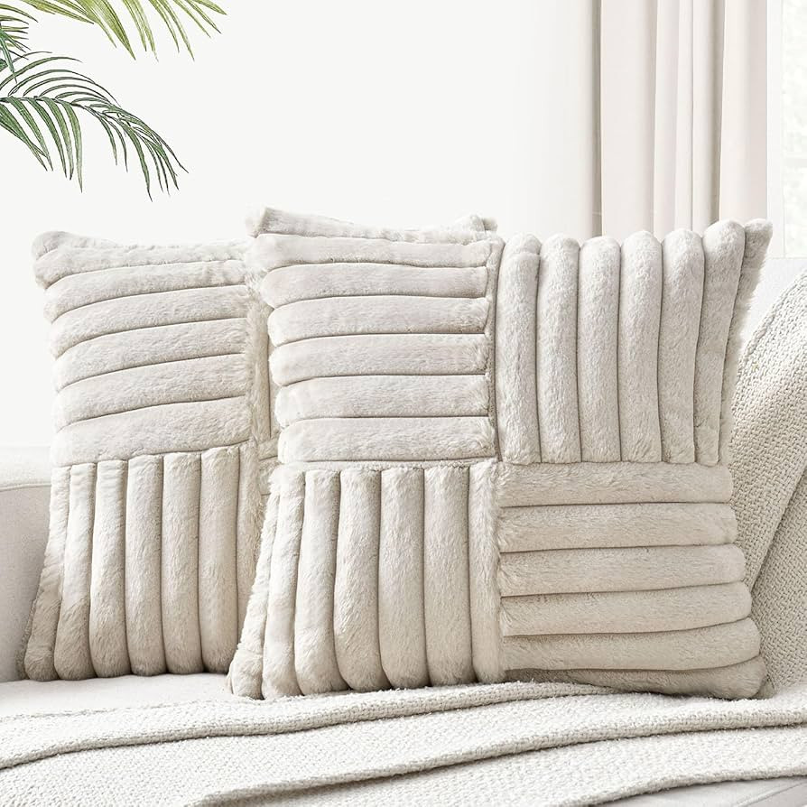 Foindtower Pack of 2, Faux Fur Plush Decorative Throw Pillow Covers Soft Fluffy Velvet Cushion Ca... | Amazon (US)