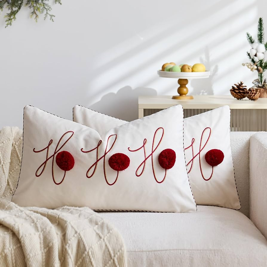 Festive Embroidered Christmas Pillow Covers 12x20 Set of 2,Farmhouse Rustic Decor for Sofa Living... | Amazon (US)