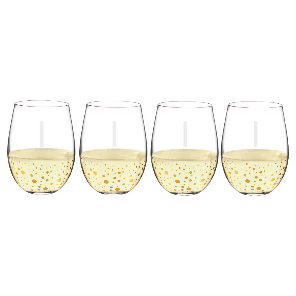 Cathy's Concepts 19.25oz Monogram Gold Dots Stemless Wine Glasses I - Set of 4 | Target