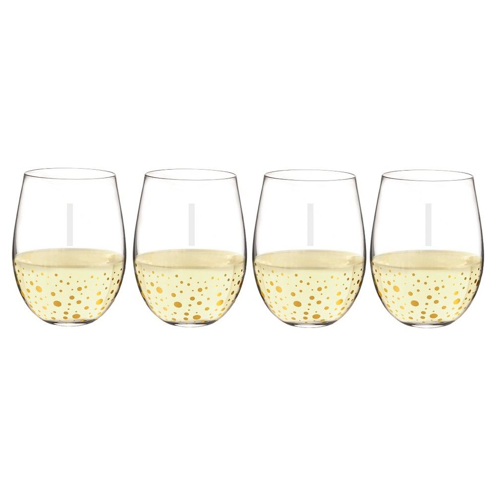 Cathy's Concepts 19.25oz Monogram Gold Dots Stemless Wine Glasses I - Set of 4 | Target