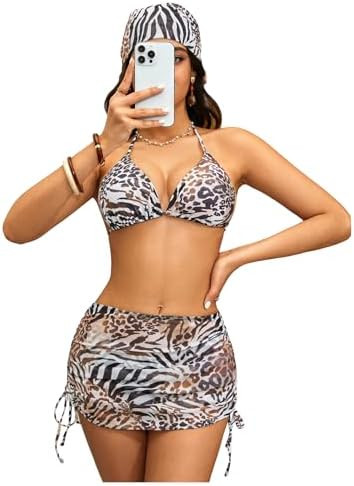 COZYEASE Women's 4 Piece Swimsuits Sexy Bikini Sets Triangle Bathing Suit with Mesh Cover Up Beac... | Amazon (US)