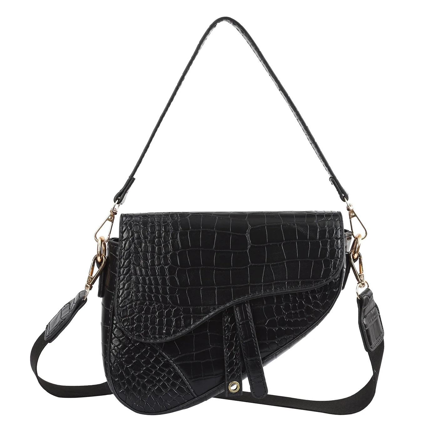 HDE Women's Saddle Shoulder Bag PU Leather Crossbody Purse - Black Crocodile | Walmart (US)