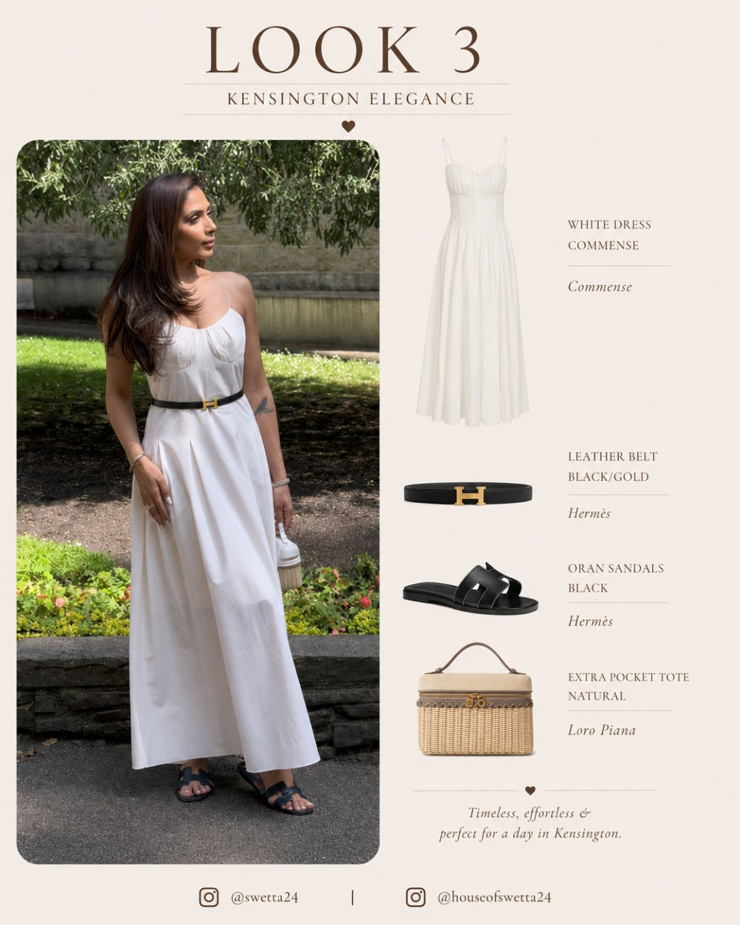 Simple, timeless, and effortlessly chic. This white dress styled with a Hermès belt, Oran sandals, and my Loro Piana bag was the perfect outfit for wandering through Kensington and London's beautiful gardens. 

 #LTKvlog #LTKSeasonal #LTKTravel