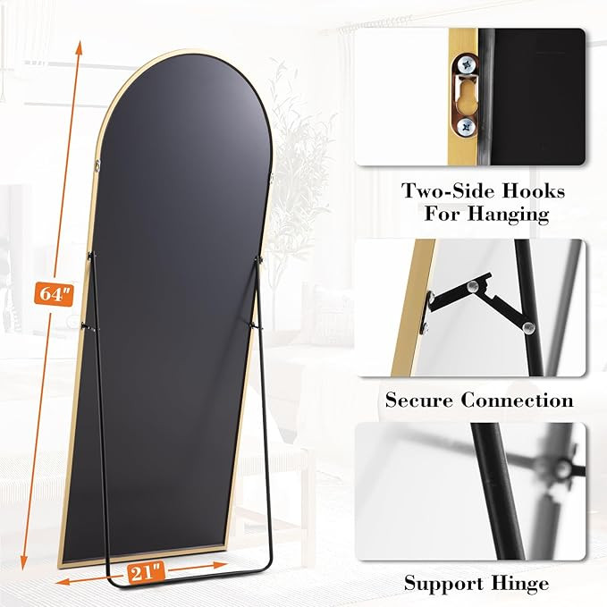 DUMOS 63.6"x20.6" Arched Full Length Mirror with Stand Floor Free Standing Aluminum Frame for Bed... | Amazon (US)