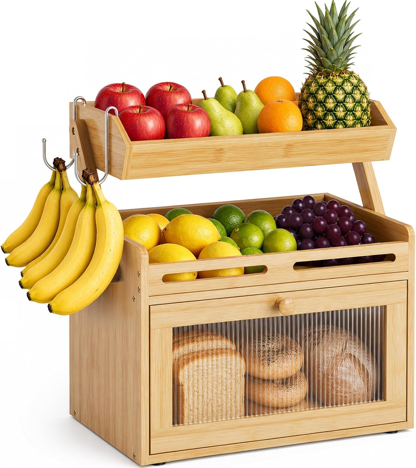 Bread Box for Kitchen Countertop, Bamboo Bread Storage with Fruit Basket | Amazon (US)
