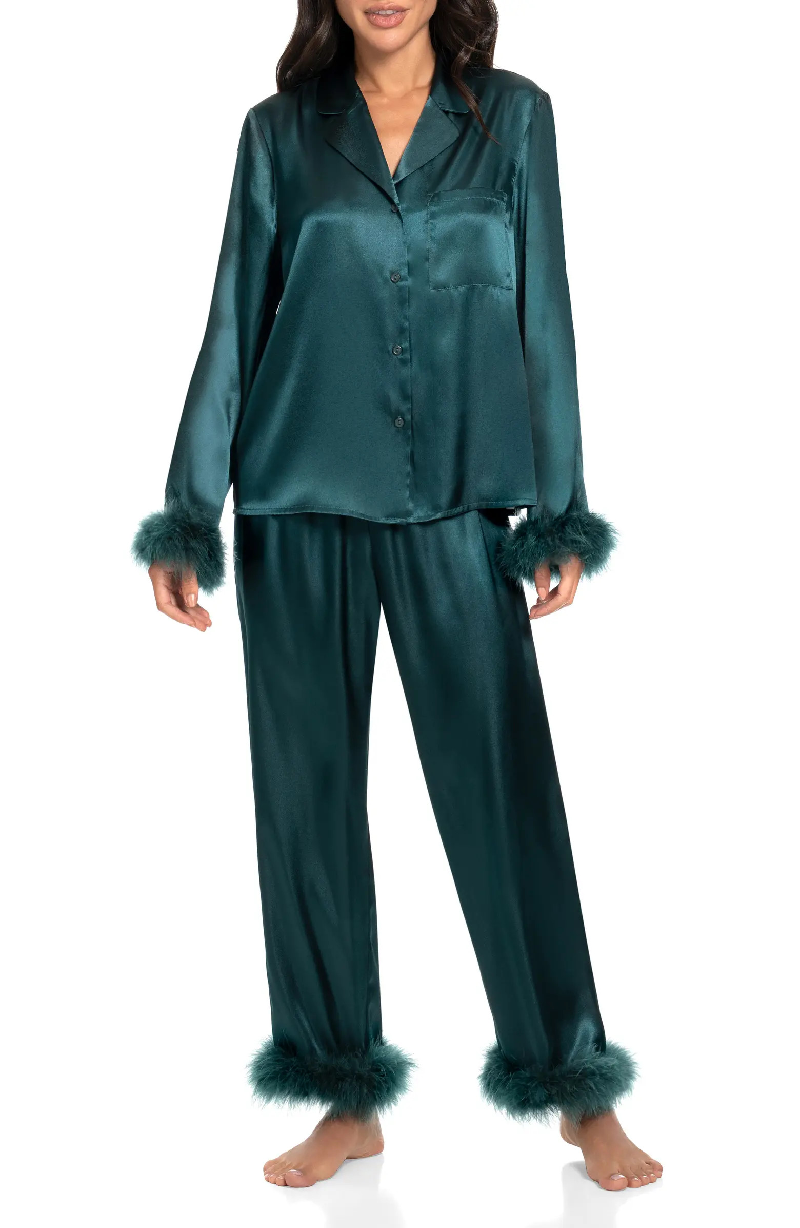 In Bloom by Jonquil Rory Feather Trim Satin Pajamas | Nordstrom | Nordstrom