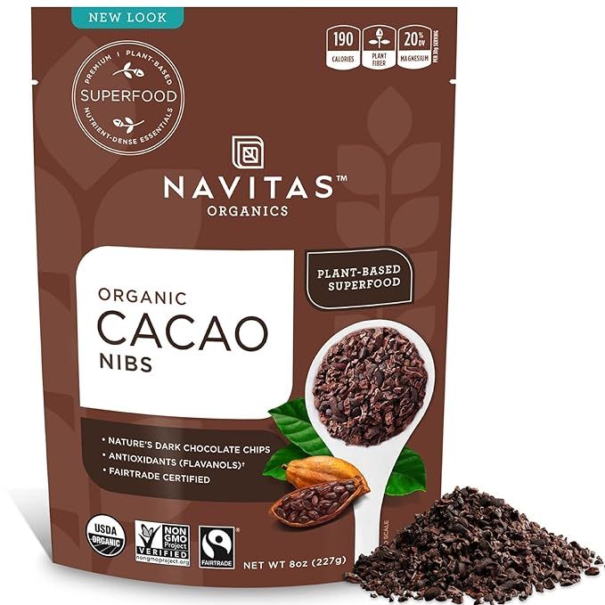 Navitas Organics Raw Cacao Nibs, 8 oz. Bag, 8 Servings — Organic, Non-GMO, Fair Trade, Gluten-F... | Amazon (US)