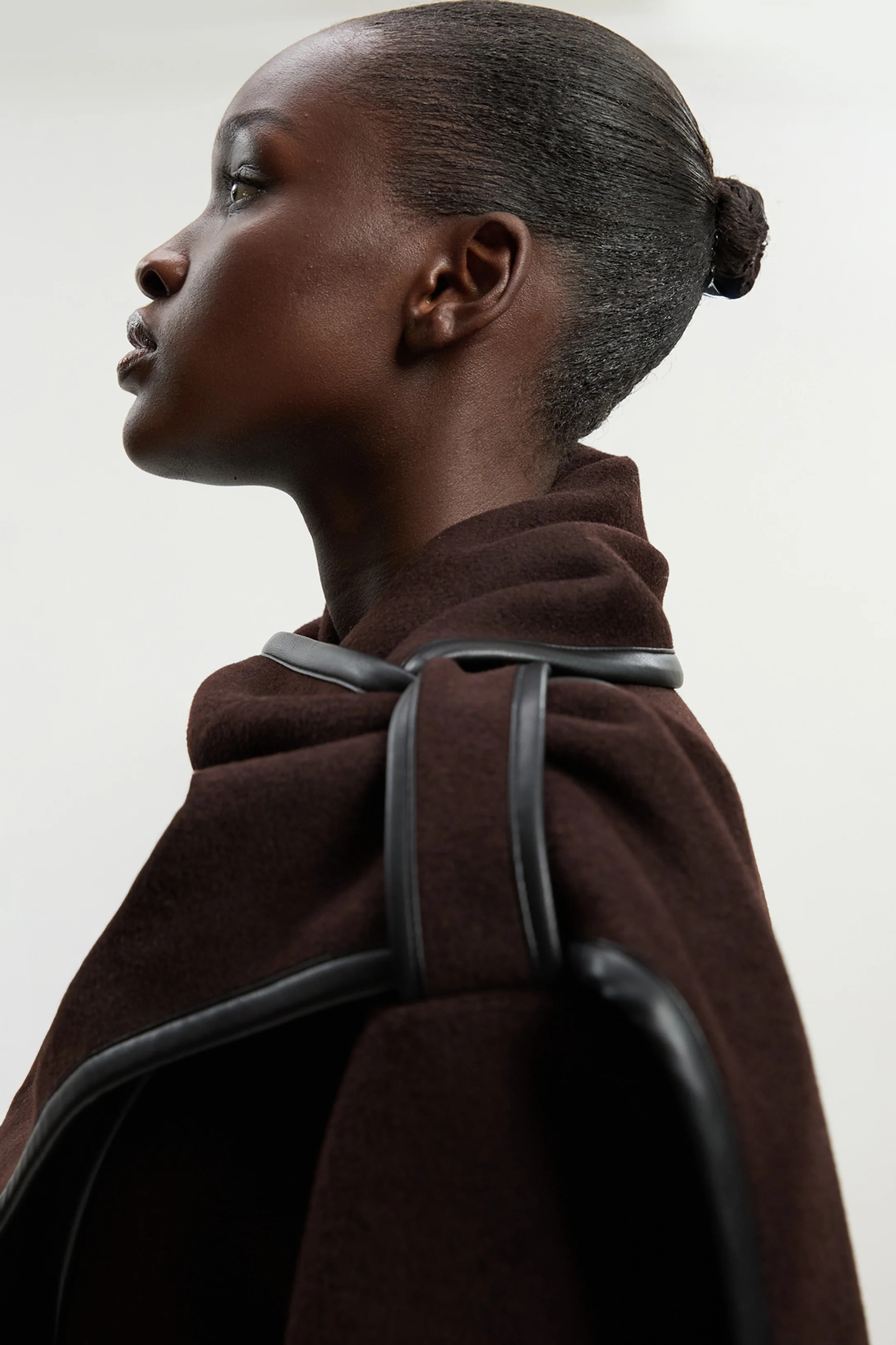 Petite Brushed Wool Pu Mix Scarf Neck Belted Tailored Maxi Coat | Karen Millen UK + IE + DE + NL