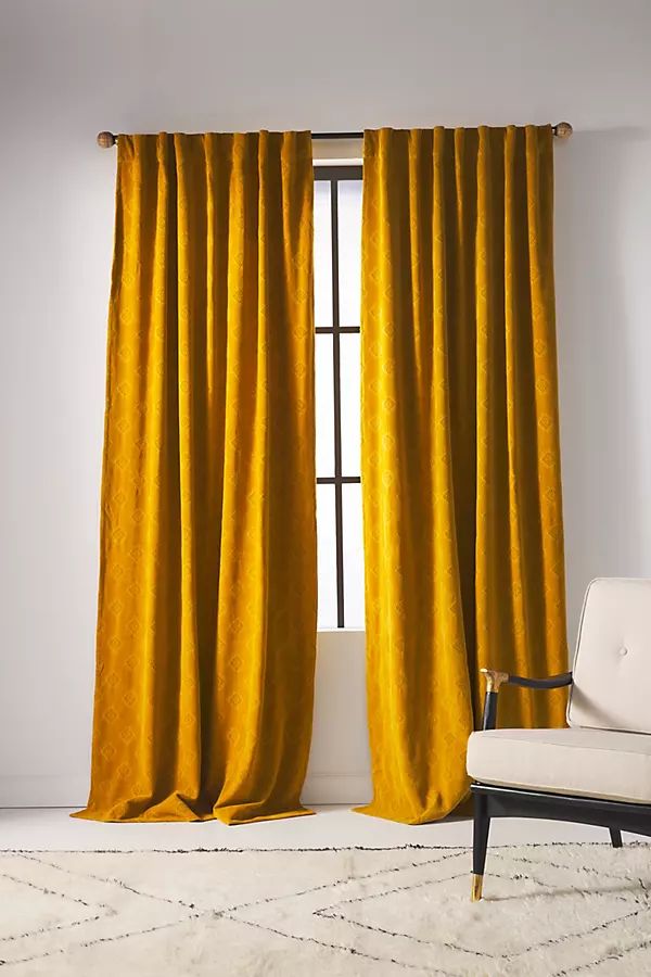 Jacquard Chenille Curtain By Anthropologie in Yellow Size 50X84 | Anthropologie (US)