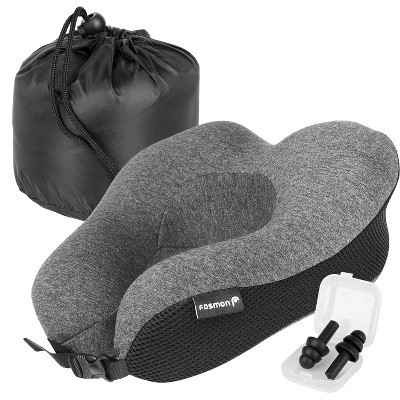 Fosmon Foldable Memory Foam Travel Pillow,  Travel Neck Pillow For Plane with Washable Cover and Ear Plugs - Dark Gray/Black | Target