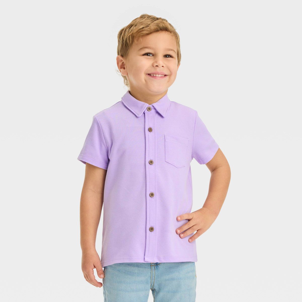 Toddler Boys' Pique Knit Shirt - Cat & Jack™ Lavender 18M | Target