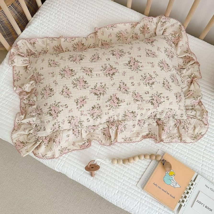 BuLuTu Muslin Cotton Toddler Pillowcases 14"x20", Shabby Chic Pink Floral Kids Pillow Cases Fit T... | Amazon (US)