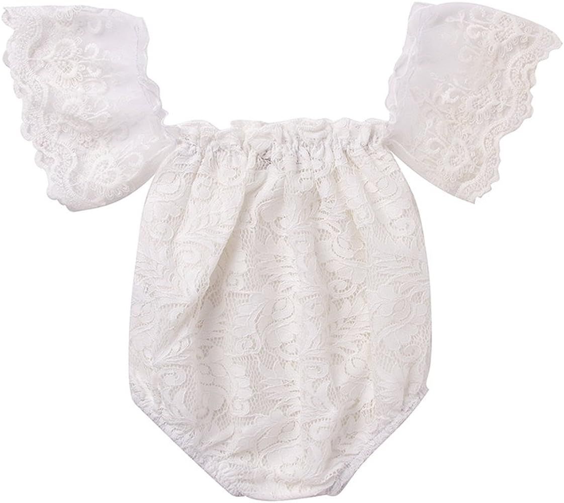 Newborn Infant Baby Girl Flower White Lace Off Shoulder Romper Jumpsuit Outfit Clothes | Amazon (US)