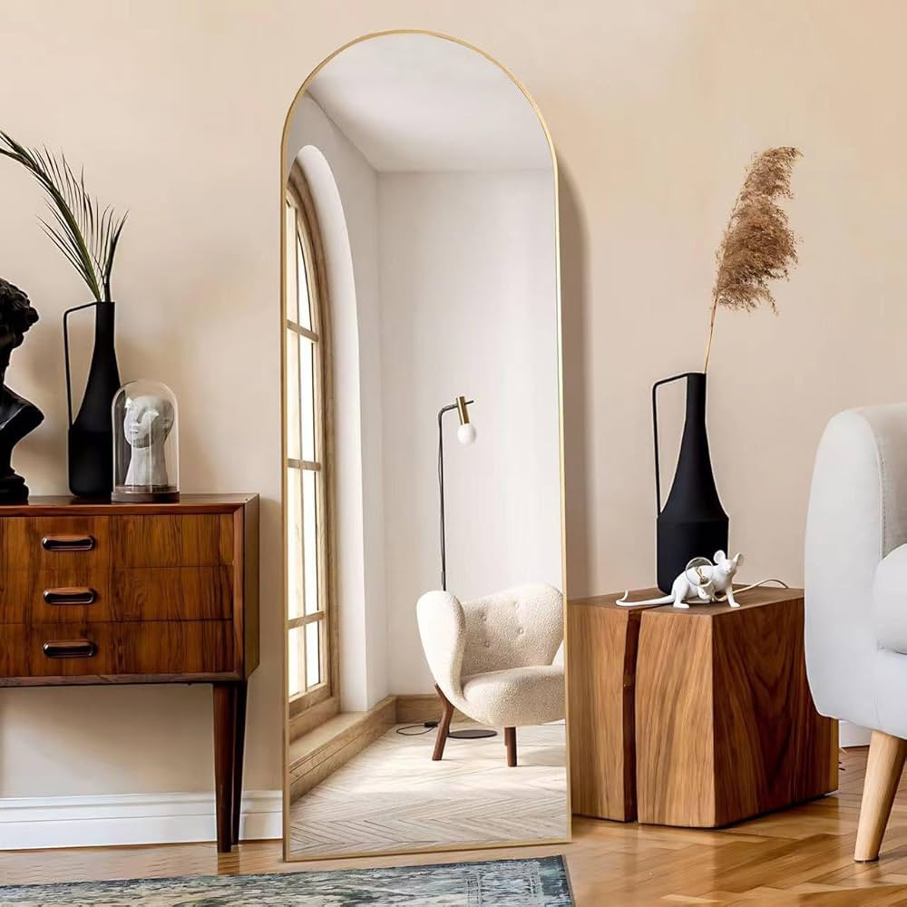 KOCUUY Arched Full Length Mirror, 64”x21” Full Body Mirror Floor Length Mirror, Gold Standing... | Amazon (CA)
