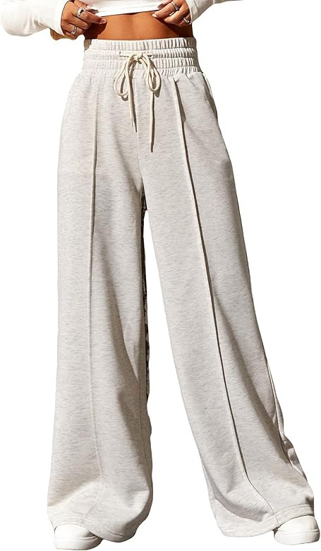 Women's Drawstring High Waisted Wide Leg Long Pants Casual Sweatpants | Amazon (US)