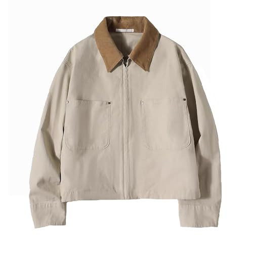 Zoziiee Womens Cropped Bomber Jacket Corduroy Collar Barn Coat Lightweight Utility Zip Up Cotton Canvas Workwear(Light beige,XL) | Amazon (US)