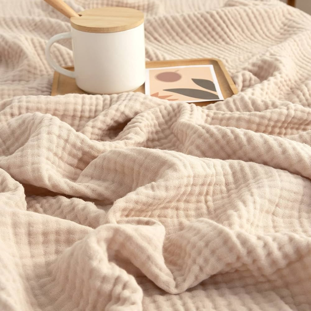 EMME Muslin Throw Blanket 100% Cotton Throw Blankets for Couch 4-Layer Breathable Gauze Blanket w... | Amazon (US)