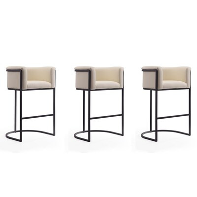 Manhattan Comfort Cosmopolitan Cream and Black 29.5-in H Bar height Upholstered Metal Bar Stool w... | Lowe's