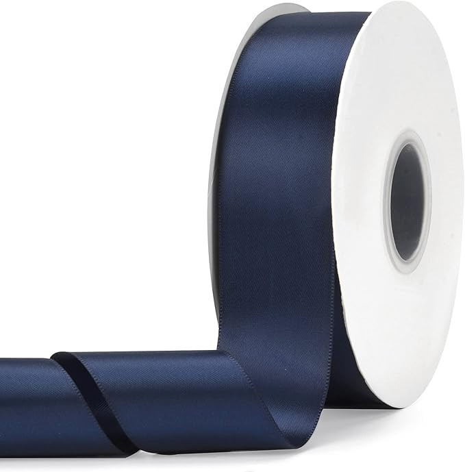 Solid Color Navy Blue Double Faced Satin Ribbon 1-1/2" X 50 Yards, Fabric Ribbons Perfect for Wed... | Amazon (US)