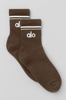 Alo YogaÂ® | Half-Crew Throwback Socks in Espresso/White Brown, Size: Medium | Alo Yoga