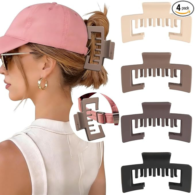 Hat-Friendly Claw Clips for Baseball Caps - 4 Pcs Trucker Hat Hair Clips for Women, Claw Clips fo... | Amazon (US)