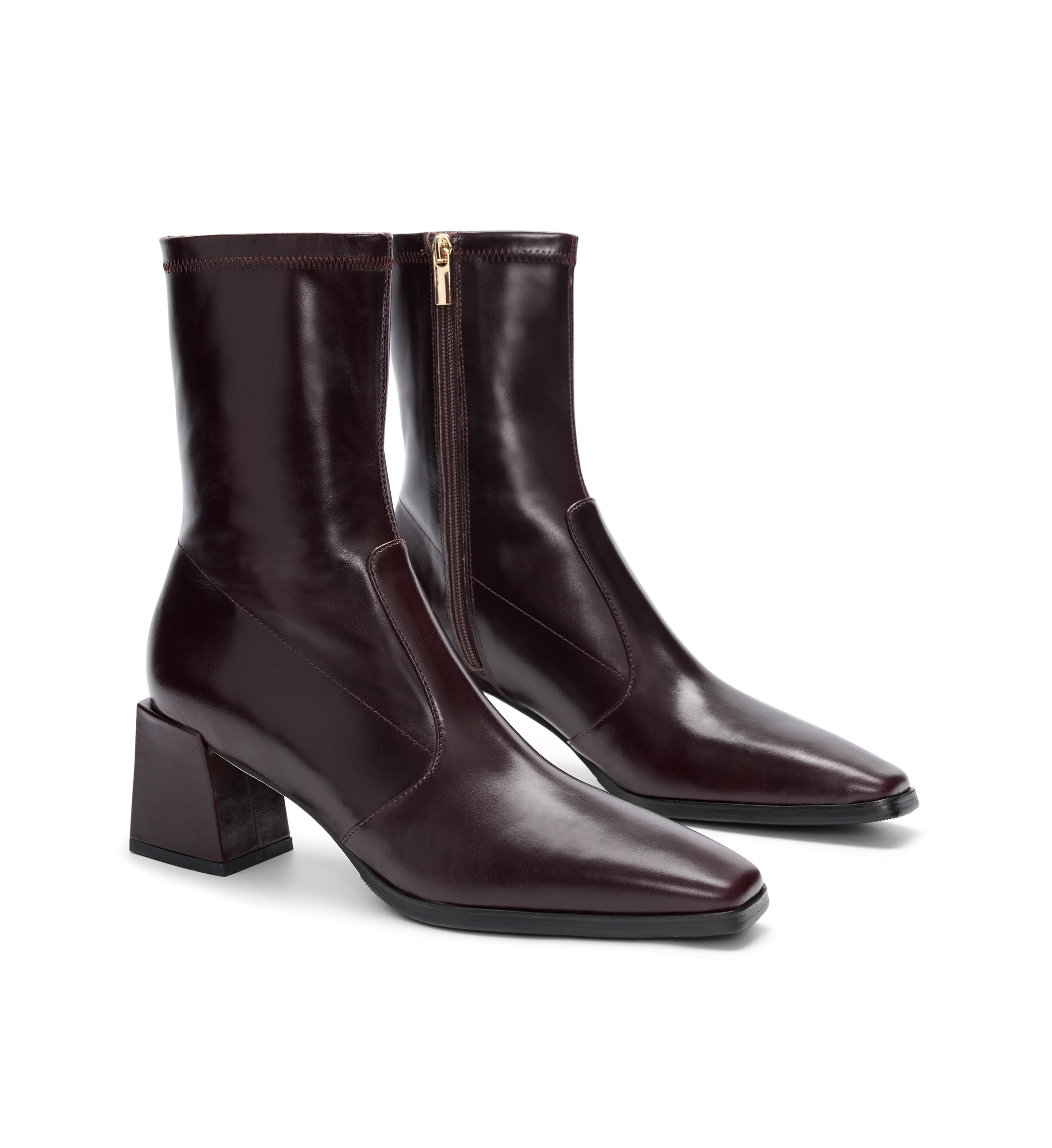 Nightingale Dark Oak Boxed Leather Heeled Boots - Bared Footwear | Bared Footwear