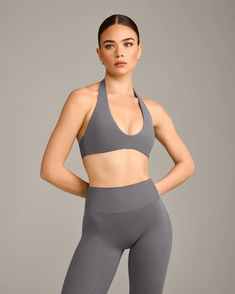 SoftMotion™ Minimal Halter Neck Bralette with Gray Logo 
 Ash Gray | Oner Active (UK / US)