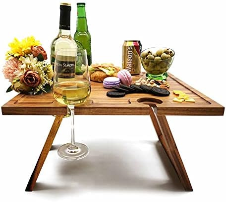 Portable Wine Picnic Table Foldable, Bed Tray for Eating, Acacia Wood, Small Table for Charcuteri... | Amazon (US)