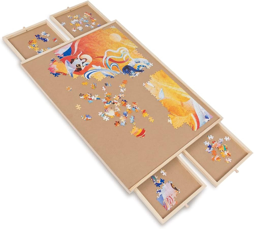 1000 Piece Wooden Jigsaw Puzzle Board with Drawers and Cover, 22" x 30" Portable Puzzle Table for... | Amazon (US)