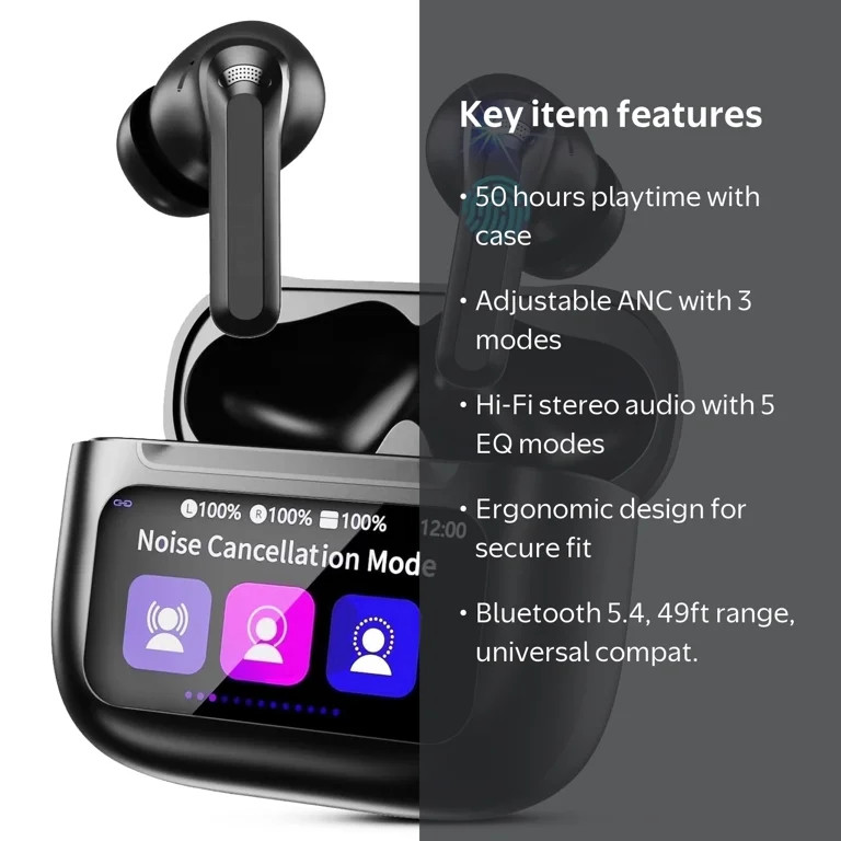 Touch Screen Wireless Earbuds Bluetooth Headphones with 50H Playtime, Noise Cancelling Headphones... | Walmart (US)