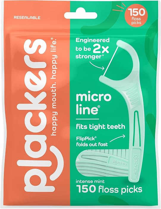 Plackers\u00ae Micro Line\u00ae Floss Picks - Intense Mint, Floss Fiber Made Without PTFE, 150 Co... | Amazon (US)