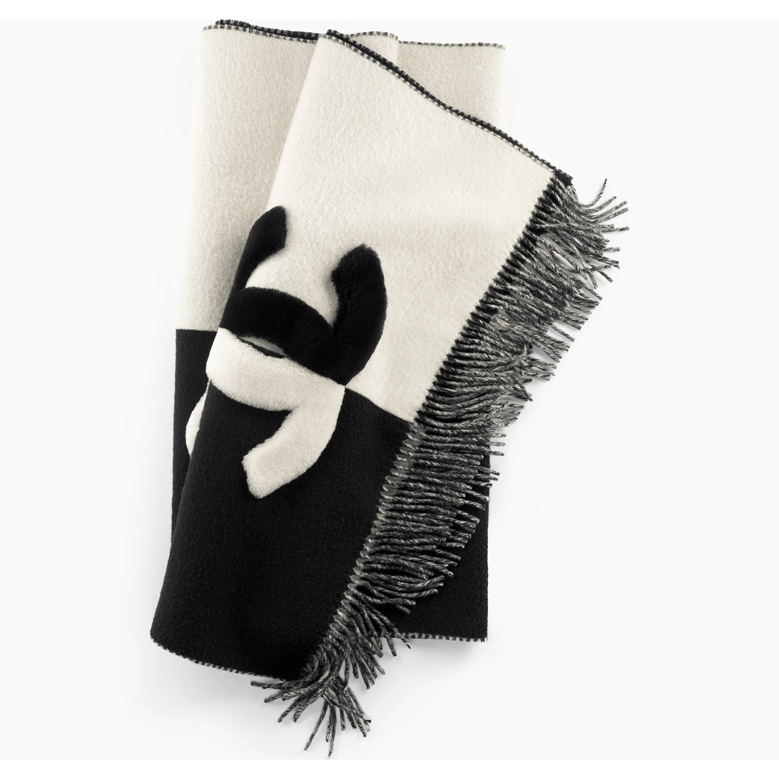 Stole - Cashmere & shearling lambskin, white & black — Fashion | CHANEL | Chanel, Inc. (US)