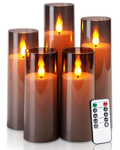 Amagic Grey Flameless Candles with Remote, Flickering Battery Operated Candles with Timer, Acrylic LED Fake Candle for Halloween Home Decor, 3D Wick, D2.2 xH5 5" 6" 7" 8", Set of 5 | Amazon (US)