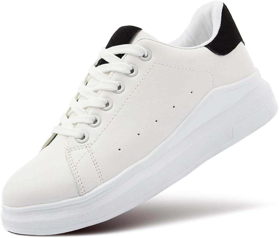 ZGR Women’s Fashion Sneakers White PU Leather Platform Sneaker for Women Lace Up Walking Shoe | Amazon (US)