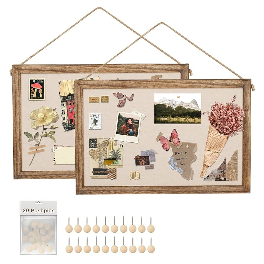 Emfogo 2-Pack Cork Board with Linen 16x11 inch Bulletin Boards Wall Decor Hanging Pin Wood Framed... | Amazon (CA)
