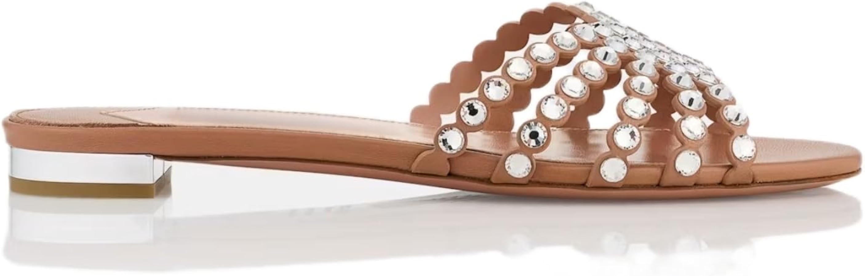 Women's Beaded Flat Slide Sandals Open Toe Slip On Summer Dress Sandals | Amazon (US)