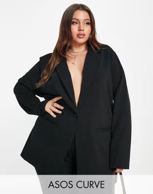 ASOS DESIGN Curve jersey slouchy suit blazer in black | ASOS (Global)