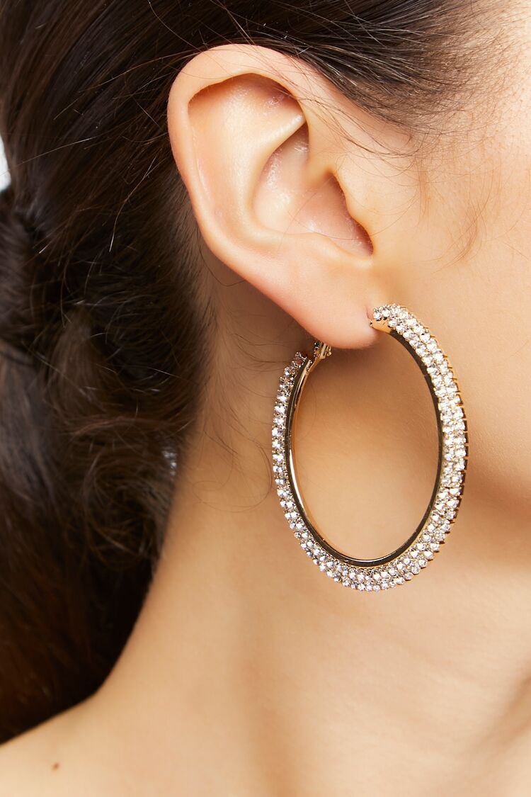 Women's Rhinestone Hoop Earrings in Gold/Clear | Forever 21 (US)