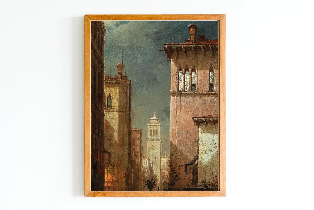 Venice Moonlight Art Print | Antique Italian Architecture Painting | Etsy (US)