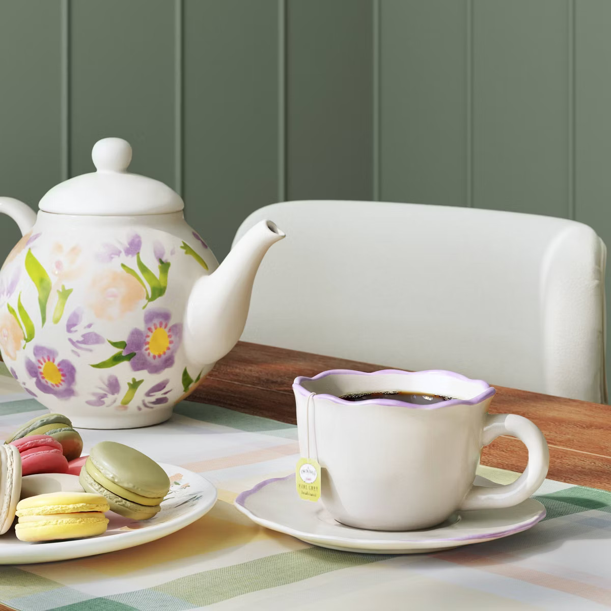 10 fl oz Easter Stoneware Rimmed Tea Cup and Saucer Plate Purple - Threshold™ | Target