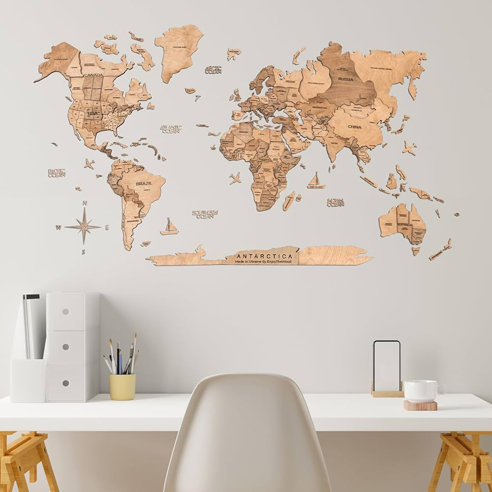 ENJOY THE WOOD 3D Wood World Map Wall Art Large Wall Décor - World Travel Map - Any Occasion Gif... | Amazon (US)