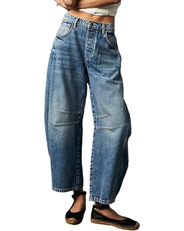 Wide Leg Baggy Jeans Women Casual Loose Mid Waist Denim Pants 90s Boyfriend Denim Bloomers Girlfr... | Amazon (US)