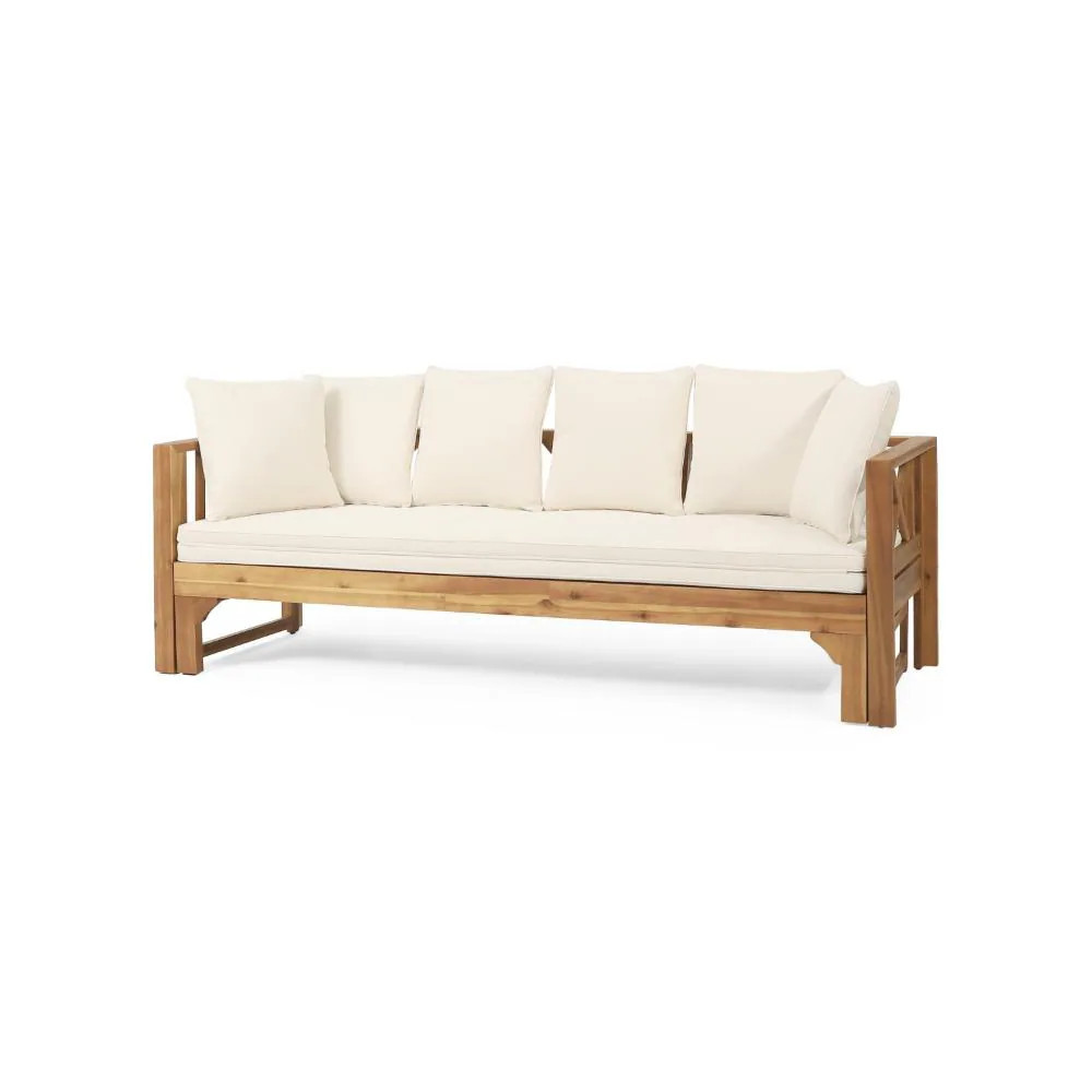 Benzara Patio Sectionals and Sofas Outdoor Sofa with Cream Cushions and Acacia Frame | BM335327 | Lowe's
