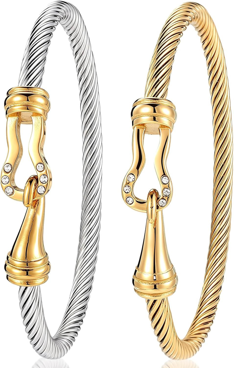 2pcs Twisted Cable Wire Bracelets, Stainless Steel Twisted Wire Bangle | Amazon (US)