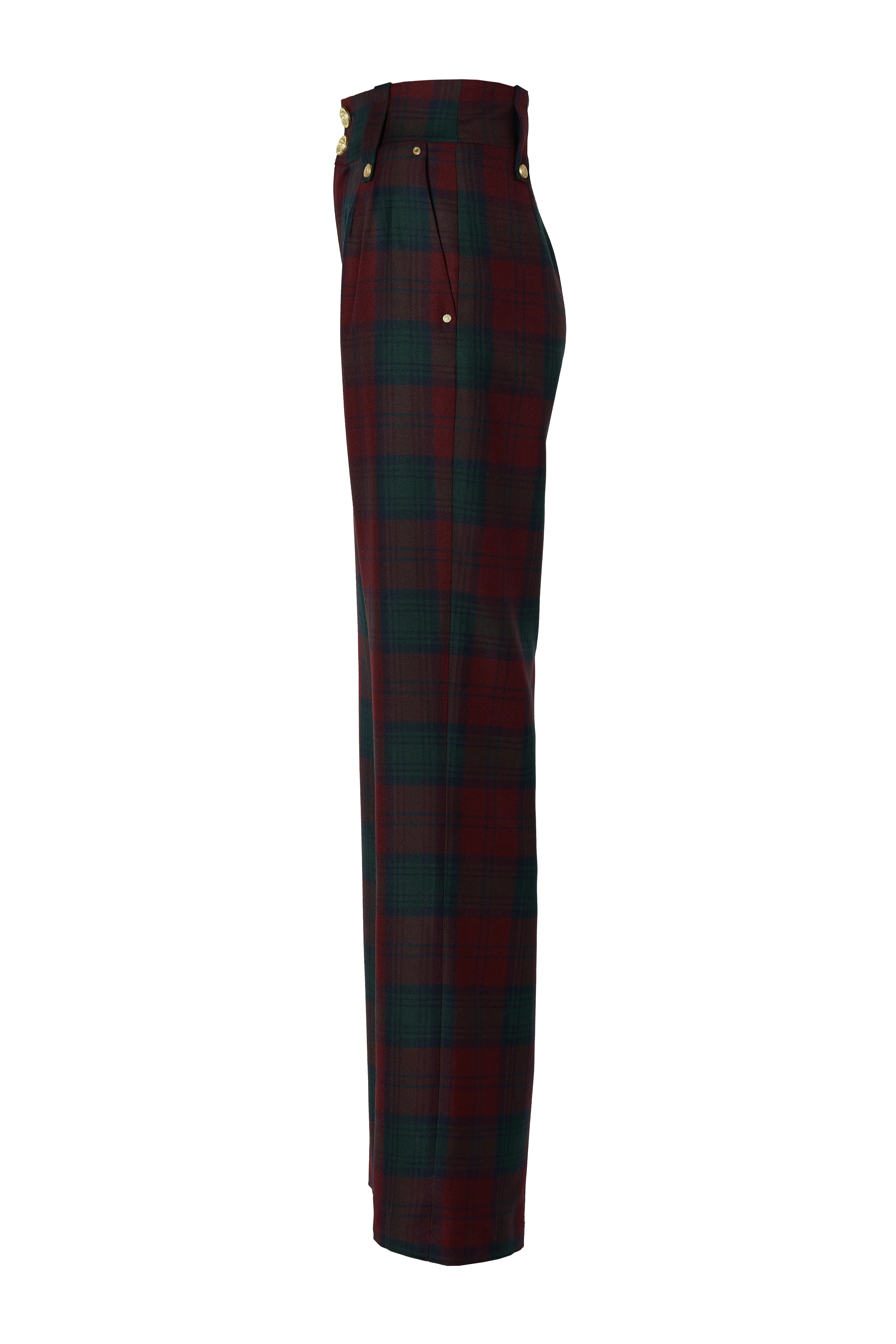 High Waisted Straight Trouser (Mulberry Tartan) | Holland Cooper