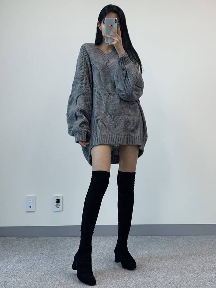 DAZY Übergroßer Pullover mit Zopfstrick Drop Shoulder | SHEIN