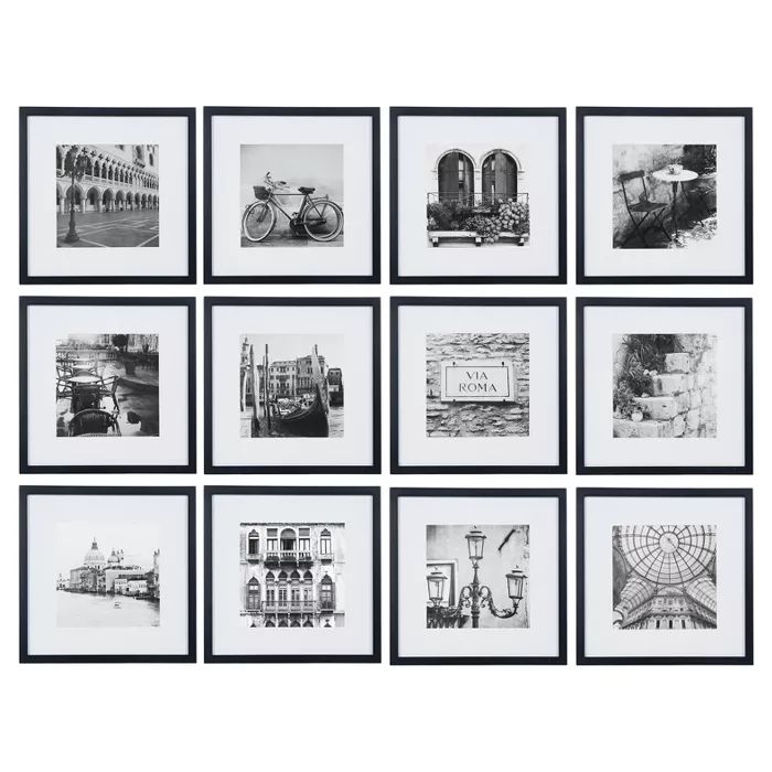 12pc 12" x 12" Black Frame Kit, Matted To 7.5" x 7.5" - Gallery Perfect | Target