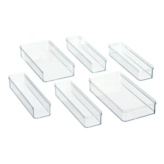 Mainstays 6-Piece Clear Plastic Drawer Storage Organizer Set, Kitchen, Desk and Bathroom Drawer O... | Walmart (US)